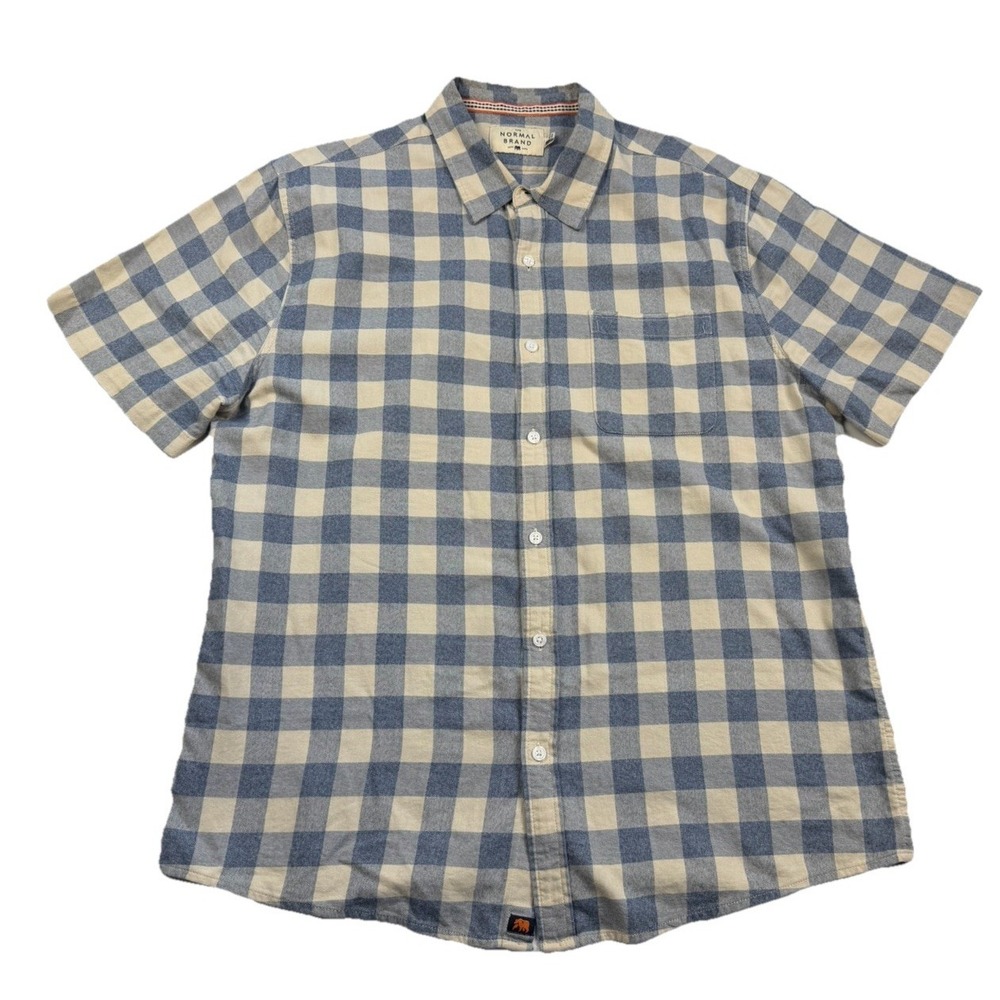 The Normal Brand  Button Up Shirt Mens L Blue Plaid Shirt Sleeve Preppy Casual